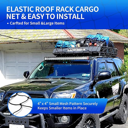3' x 4' Cargo net Bungee Nets Stretches to 6' x 8',Small Truck Bed Cargo Net for Cars SUVs, for Frontier, Toyota Tacoma Short Bed Cargo Netting, Colorado & Subaru Accessories