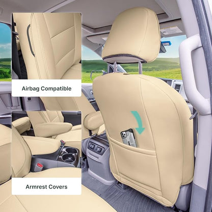 FH Group Custom Fit Car Seat Covers Specifically Made for 2011-2020 Toyota Sienna 7 Passenger, Car Seat Cover Full Set, Automotive Seat Covers in Solid Beige Faux Leather, Waterproof and Washable