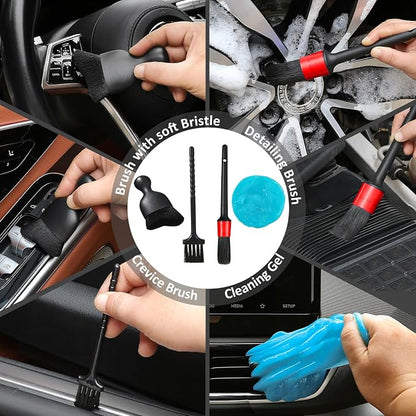 Qydipclin 10pcs Windshield Cleaner Tool, Car Window Cleaning Wash Kit with 4 Reusable Microfiber Pads 1 Spray Bottle and Extendable Handle Auto Glass Wiper Kit, Gray