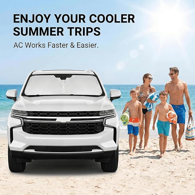 Windshield Sun Shade for Chevy/Chevrolet Tahoe 2021-2024 2025 2026 Front Window Shade Custom Fit Tahoe Accessories Sun Visor Foldable Shade Blocks UV Rays Summer Must Have Car Accessories