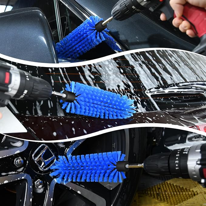 Drill Brush for Car Wheel and Bottle, Highly Dense and Durable Car Cleaning Brush for Wheels, Rims, Engines, Exhaust, Bottle