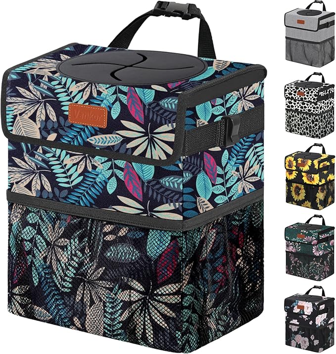 Vankor Car Trash Can for Car Cute, Bag Bin Hanging Waterproof Automotive Garbage Cans Leak Proof Vehicle Trash Can Colorful Leaves