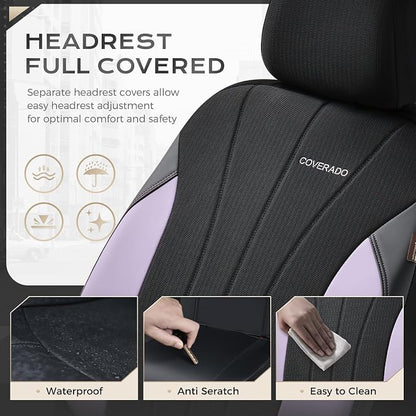 Coverado Seat Covers Full Set, Automotive Car Seat Covers 5-piece, Car Protectors 5 Seats for Car, Purple Auto Seat Covers Spill-Proof Design Universal Fit for SUV, Vans, Sedan, Truck