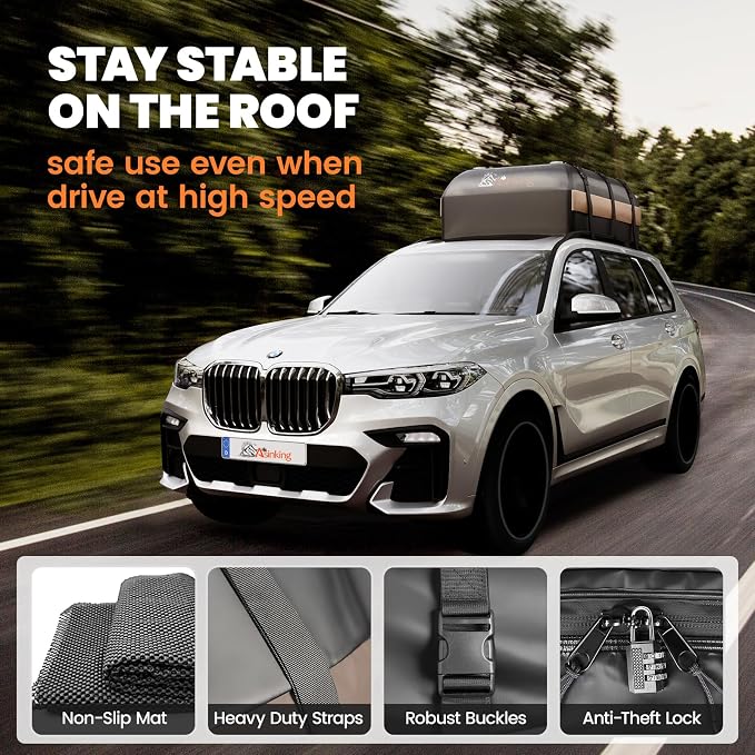 Asinking Car Rooftop Cargo Carrier Bag, 21 Cubic Feet Waterproof Roof Cargo Bag for SUV Minivan, Fit Vehicles with/Without Roof Rack, Sidebars & Crossbars - Max Size 52" L 40" Wx 18" H