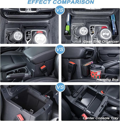 3PCS Center Console Organizer Tray Box Compatible with 2018-2025 Wrangler and 2020-2023 2024 2025 Gladiator Gear Shift Organizer Armrest Accessories Hanging Box（Not for JK/JKU）