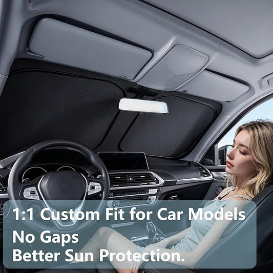 Gven Windshield Sun Shade Compatible with Ford F150 2021-2024 2025 2026 (Lariat, King Ranch, Platinum, XL XLT Limited Raptor) Accessories Car Shades Front Windshield UV Heat Protector (F150)