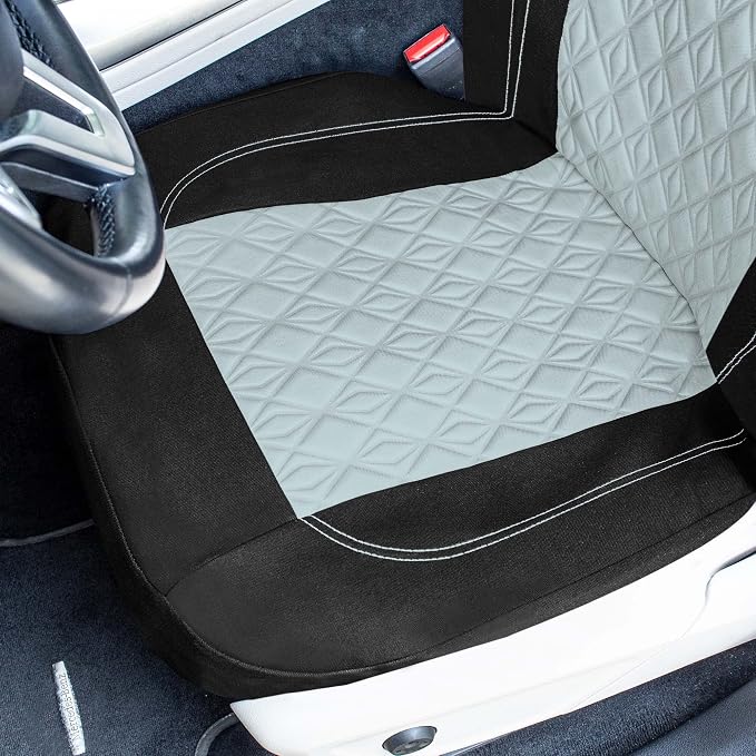 Universal Fit Diamond Stitched Flat Cloth Car Seat Covers Full Set - Gray