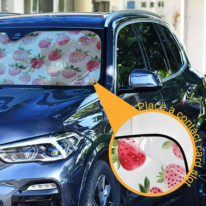 Watercolor Strawberry Windshield Sun Shade for Car Auto SUV Truck Foldable Front Window Sunshade Sun Visor Protector Block UV Rays Reflect Heat, 55" x 28"