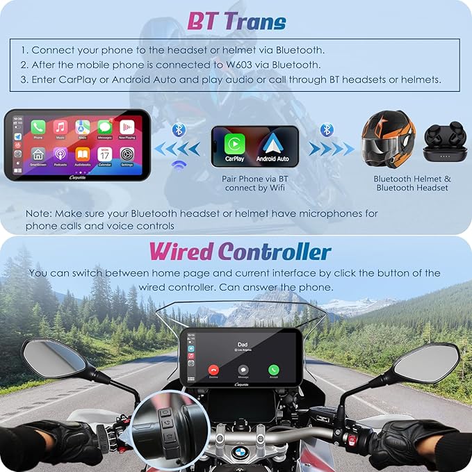 Carpuride W603B Motorcycle Carplay Screen for BMW R1200GS R1250GS S1000XR Motorcycle, 6.3 inch Waterproof Touchscreen, Portable Carplay/Android Auto GPS Navigation for Motorbike