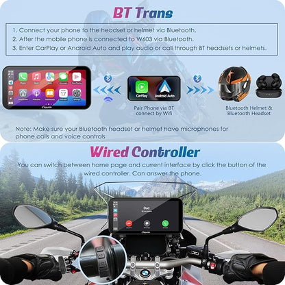Carpuride W603B Motorcycle Carplay Screen for BMW R1200GS R1250GS S1000XR Motorcycle, 6.3 inch Waterproof Touchscreen, Portable Carplay/Android Auto GPS Navigation for Motorbike