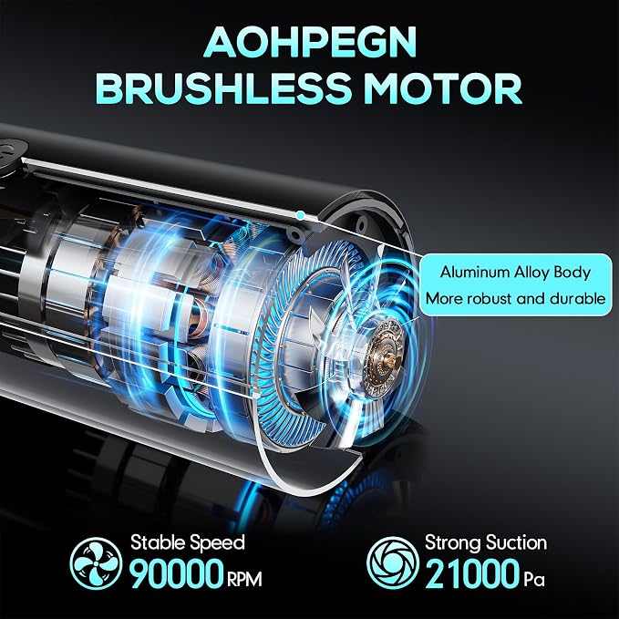 Cordless Car Vacuum, 21KPa Portable Handheld Car Vacuum Cleaner | Pre-filter & HEPA Filter System, 7800mAh Battery, Mini Vacuum with Multi Nozzles for Car, Home, Office, Pet Hair Cleaning