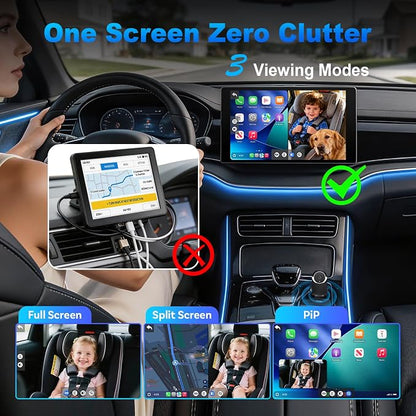 Cabin Care Baby Car Camera with Wireless CarPlay Adapter for iPhone Only, 1080P HD, IR Night Vision, 150° Wide-Angle, Real-Time Rear Seat Monitor, Works with Factory Wired CarPlay (Dog)