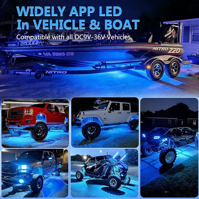 Nicoko 108 High-Power LEDs per Pod 4Pods Pure Blue Rock Lights Ultra-Bright Offroad Underglow Kit Advanced Heat Dissipation IP68 Waterproof for Truck, SUV, UTV, ATV, RZR