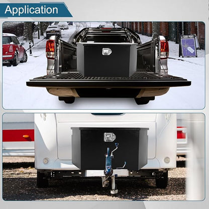 33.2"X13.6"X15.8" Tongue Truck Box Black Heavy Duty Steel Trailer Tongue Box Pick Up Truck Tool Box Storage Organizer w/Lock & Keys