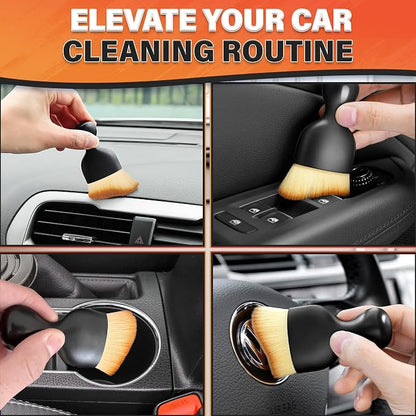 3Pcs Auto Detailing Brushes Set – 2.29" x 3.98" Car Cleaning Brush Interior with Curved Soft Nylon Bristles, Waterproof Plastic Handle, Transparent Storage Case - for Dashboard, AC Vents & Console