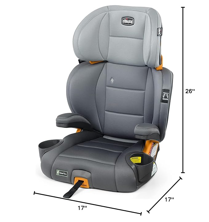 Chicco KidFit ClearTex Plus 2-in-1 Belt-Positioning Booster Car Seat, Backless and High Back Booster Seat, for Children Aged 4 Years and up and 40-100 lbs., Drift/Grey