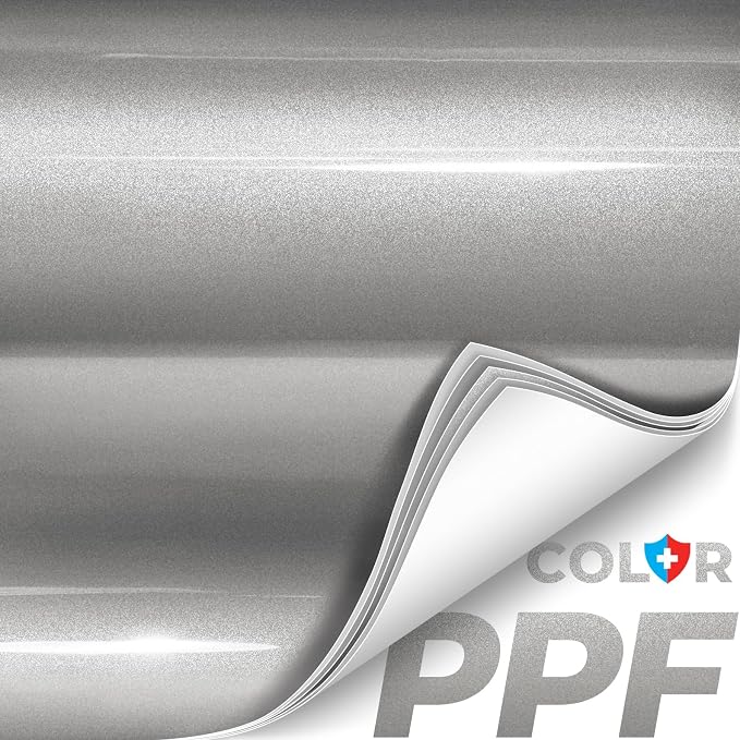 ColorFusion PPF by VViViD, Gloss GT Silver Dry Apply PPF Vinyl Car Wrap Roll 1.3ft x 5ft