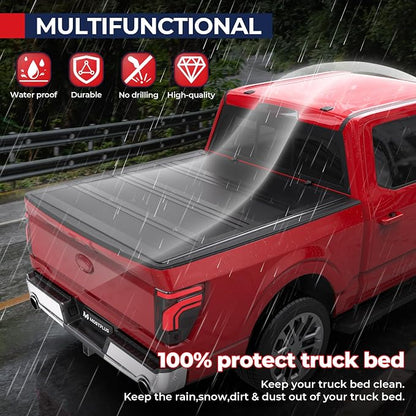 MOSTPLUS 5.5fFT Low Profile Hard Quad-Fold Truck Bed Tonneau Cover Compatible for 2015-2025 2026 Ford F150 F-150 2WD/4WD 67Inch