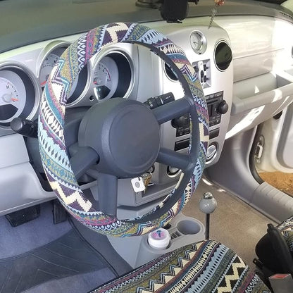 Boho Steering Wheel Cover for Women Men Baja Blanket Enthic Car Steering Wheel Cover Ethnic Car SUV Wheel Protector, Breathable, Anti-Slip, Odorless, Universal Fit 14.5-15 Inch