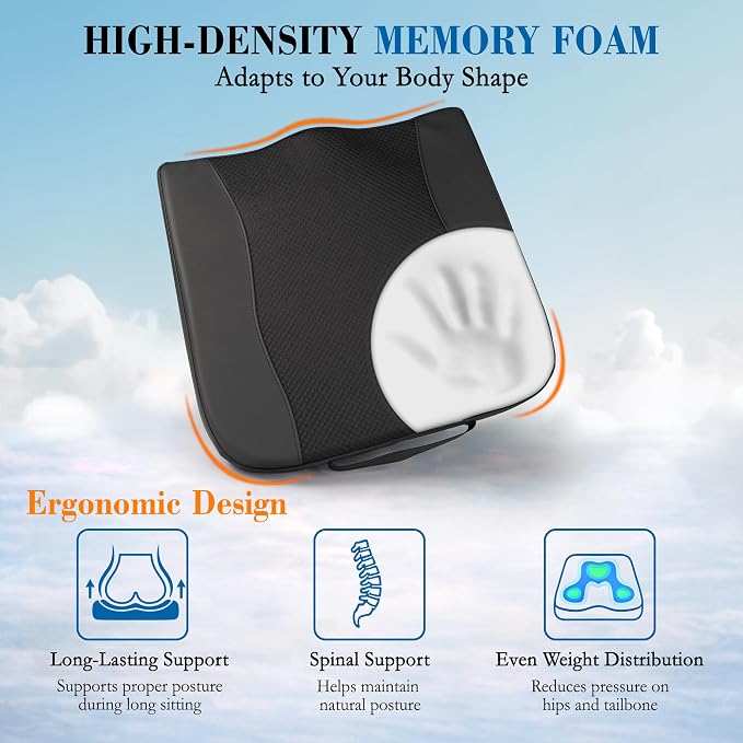 Lofty Aim Car Seat Cushion, Comfort Memory Foam Car Cushions for Driving - Sciatica & Lower Back Pain Relief, Driver Seat Pillow for Auto, Office Chair, Wheelchair - Black