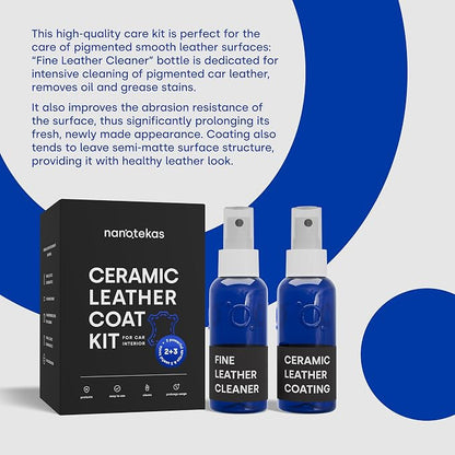 Leather Cleaner & Ceramic Coating Spray Kit: Long-Lasting Leather Protector for Tesla Vegan Leather, Car Seats, Furniture and Shoes – Universal Nano Ceramic Shield to Repel Dirt and Liquids