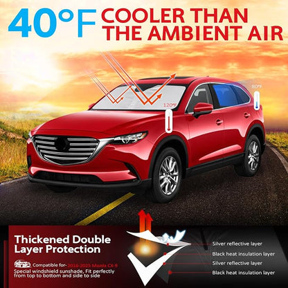 KAYZT Windshield Sun Shade for 2016-2025 Mazda CX9 CX-9 Foldable Sunshade Front Window Custom Fit Car Accessories
