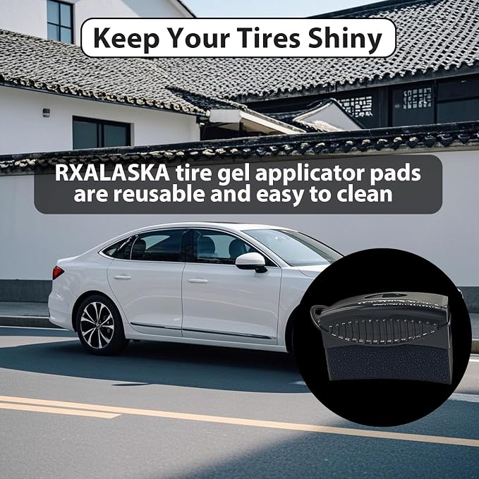 2 Pack Tire Shine Applicator Pads, Reusable Tire Dressing Applicator Sponge, Curved Tire Gel Applicator Forms with Lid, Black Tire Applicator Pads for Car Cleaning Detailing