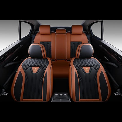 FLORICH Leather Seat Covers, Seat Covers Full Set, Car Seat Protectors 5 Seats,Automotive Seat Covers Fit for Most Cars Trucks-Brown&Black