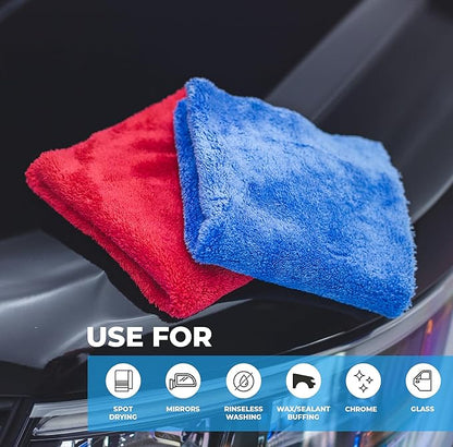 The Rag Company - Eagle Edgeless 500 (4-Pack) Professional Korean 70/30 Blend Super Plush Microfiber Detailing Towels, 500GSM, 16in x 16in, Blue