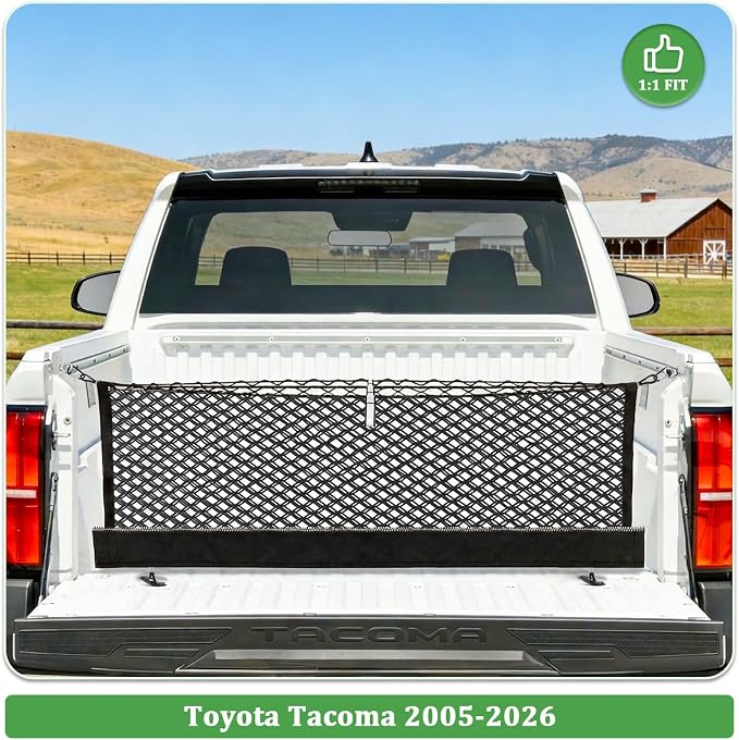 3-Layer Cargo Net for Toyota Tacoma 2005-2026, Zipper Bag Truck Bed Net for Groceries, Heavy Duty Oxford Cargo Organizer Storage Nets with Carabiners
