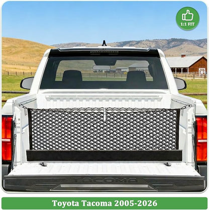 3-Layer Cargo Net for Toyota Tacoma 2005-2026, Zipper Bag Truck Bed Net for Groceries, Heavy Duty Oxford Cargo Organizer Storage Nets with Carabiners
