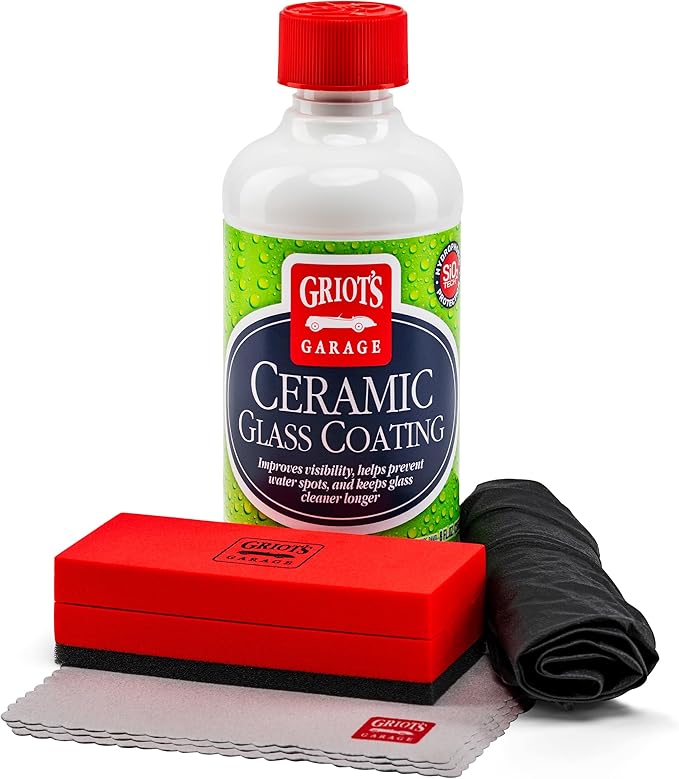 Griot's Garage Ceramic Glass Coating Kit for Cars, SiO2 Hydrophobic Sealant for Windshields and Auto Detailing, Includes Applicator Pad and Microfiber Towels, 10867