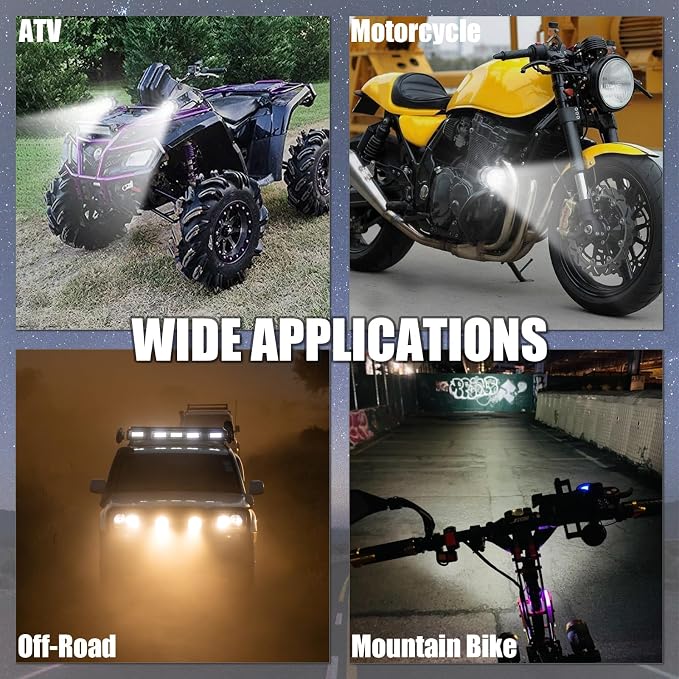 Motorcycle Driving Light 12-60V 40W 3600LM LED Fog Light for ATV UTV Bike Car Truck Boat Forklift Waterproof LED Spotlight with 6 Light Beads High Low Strobe Beam Switch Universal (Black 1)