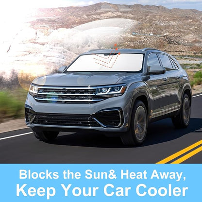 TINGLU Sun Shade for Volkswagen Atlas VW Atlas Cross Sport 2018-2025 2026 Accessories Windshield Sun Shade Window Shade UV Rays Protection Sun Visor Cover with Steering Wheel Sunshade Storage Bag
