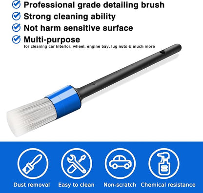 HMPLL 10pcs Car Detailing Kit, Premium Detailing Brush Set Includes 5 Soft Car Detailing Brushes, 3 Wire Brush, 2 Air Vent Brush for Cleaning Car Interior and Exterior Detailing, Blue
