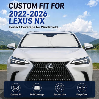 Custom Fit Windshield Sun Shade for Lexus NX 2022-2026 | Custom Fit Windshield Cover, Blocks UV Rays, Double-Layer Heat Shield, Durable Frame, Easy Fold & Storage