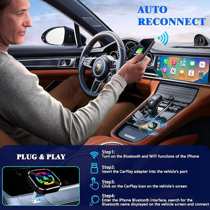 Wireless CarPlay Adapter, 2026 Upgraded Wired to Wireless for Apple CarPlay & Android Auto, Mini USB Design Car Play Adapter with Type-C Extension, Plug and Play, Stable Connection & No Latency