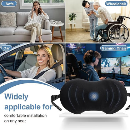 BYMECOST Lumbar Support Pillow for Car, Ergonomic Back Cushion with Strap, Memory Foam Lower Back Support Cushion for Driving, Lumbar Pillow for Pain Relief, for Office Chair, Long Sitting (Black)