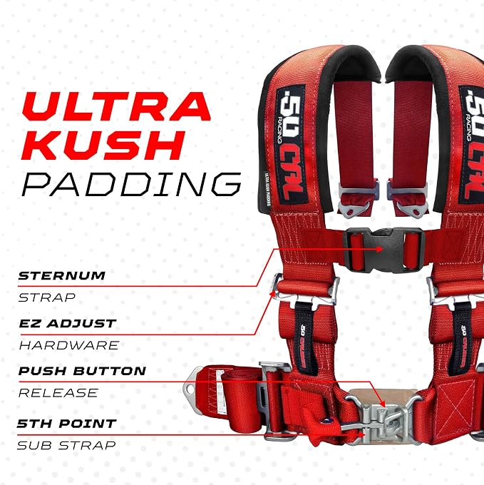 50 Caliber Racing Red 4 Point Harness with 3" Straps for Cars, Trucks, UTV and Off Road Vehicles [6004]