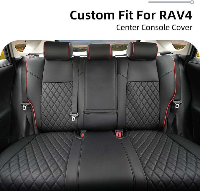 Lolcar Rav4 Seat Covers for Toyota RAV4 2019 2020 2021 2022 2023 2024 2025 LE,XLE,XLE Premium,Limited,Car Seat Cover for Trucks SUV,Leather Seat Cushion Full Set,Faux Leather (Black red Grid)