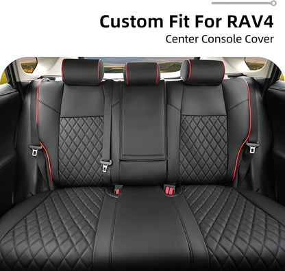 Lolcar Rav4 Seat Covers for Toyota RAV4 2019 2020 2021 2022 2023 2024 2025 LE,XLE,XLE Premium,Limited,Car Seat Cover for Trucks SUV,Leather Seat Cushion Full Set,Faux Leather (Black red Grid)