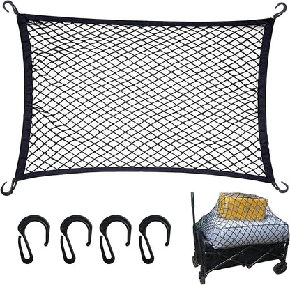 Cargo Net for Utility Folding Wagon, Beach Cart,Trolley Cart, Wagon net Cover,Garden Cart Cover Net - Elastic Heavy Duty Nylon Net with 4 Hooks (35.5"×23.6" to 71"×47") (4)