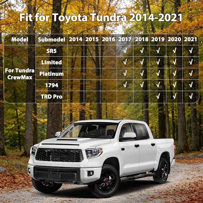 Floor Mats for 2014-2021 Toyota Tundra CrewMax Cab, All Weather TPE Floor Liners Custom Fit Tundra Heavy Duty Car Mats 1st & 2nd Mat Accessories Odorless Anti Slip Black