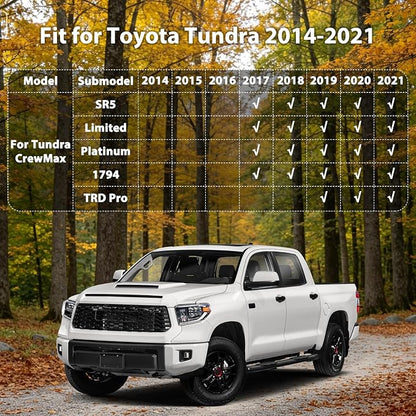 Floor Mats for 2014-2021 Toyota Tundra CrewMax Cab, All Weather TPE Floor Liners Custom Fit Tundra Heavy Duty Car Mats 1st & 2nd Mat Accessories Odorless Anti Slip Black