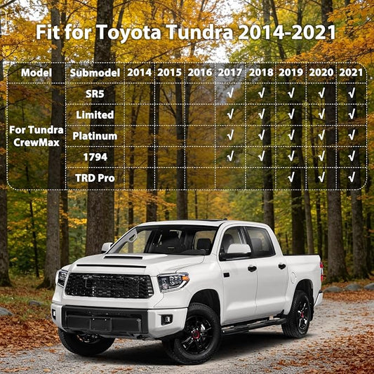 Floor Mats for 2014-2021 Toyota Tundra CrewMax Cab, All Weather TPE Floor Liners Custom Fit Tundra Heavy Duty Car Mats 1st & 2nd Mat Accessories Odorless Anti Slip Black