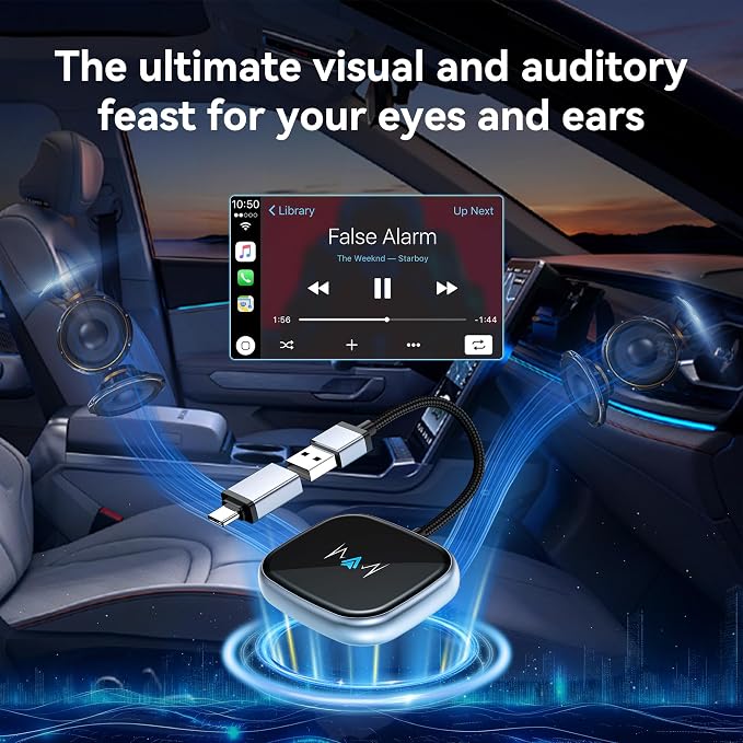 Wireless Auto Adapter, Wireless Carplay Adapter, Latest NFC Touchscreen Connectivity, Plug-and-Play for Android Devices (Android 11 and Above)