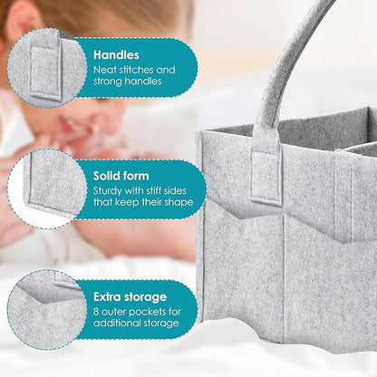 Cute Castle 2 Pack Diaper Caddy Organizer - Portable Baby Caddy Organizer with Handle, Nursery Storage Bin and Car Organizer for Girls, Boys - Baby Gift Basket - Grey, Large