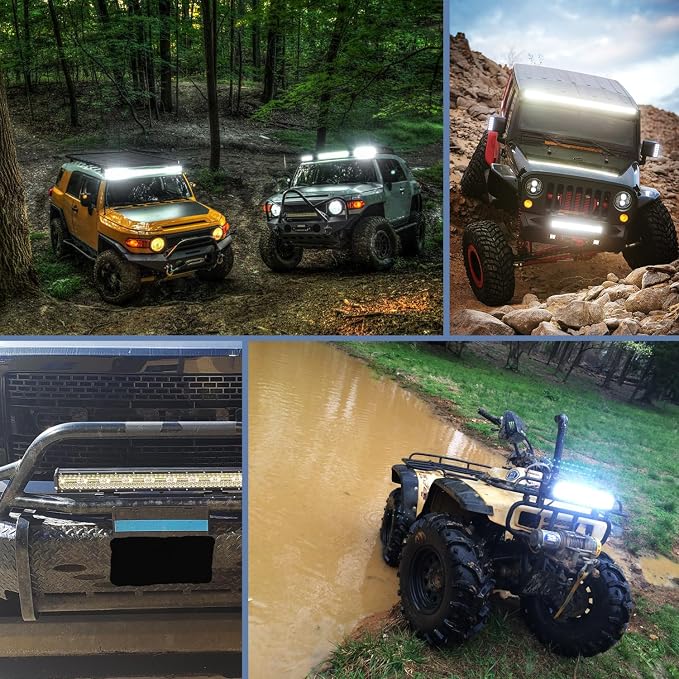 Nilight 20 Inch 420W Triple Row Flood Spot Combo 42000LM Light Bar Driving Boat Led Off Road Lights with Front License Plate Frame Bracket and Switch Wiring Harness Kit