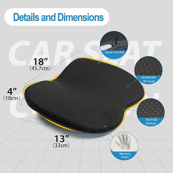 kingphenix Wedge Car Seat Cushion: Memory Foam Truck Seat Cushion for Car Seat Driver - Sciatica and Back Pain Relief - Enhancing Driving Comfort - Black X-Large