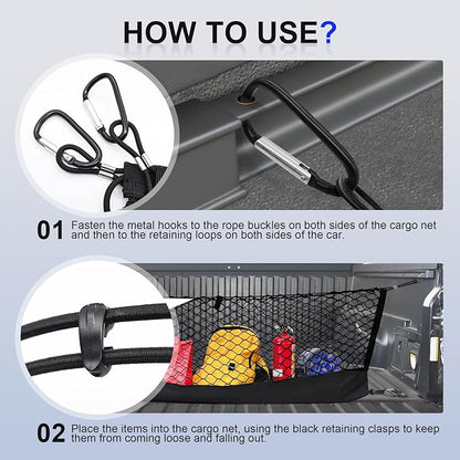 Truck Bed Cargo Net for Toyota Tacoma 2005-2024, Envelope Style Pickup Cargo Net with Storage Bag, Heavy Duty Elastic Mesh Organizer with Carabiners, Secures Groceries & Gear